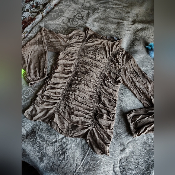 Zara Tops - Zara Taupe Ruched Blouse